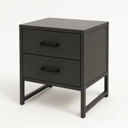 Table de chevet en métal noir avec 2 tiroirs-MOBILIQO