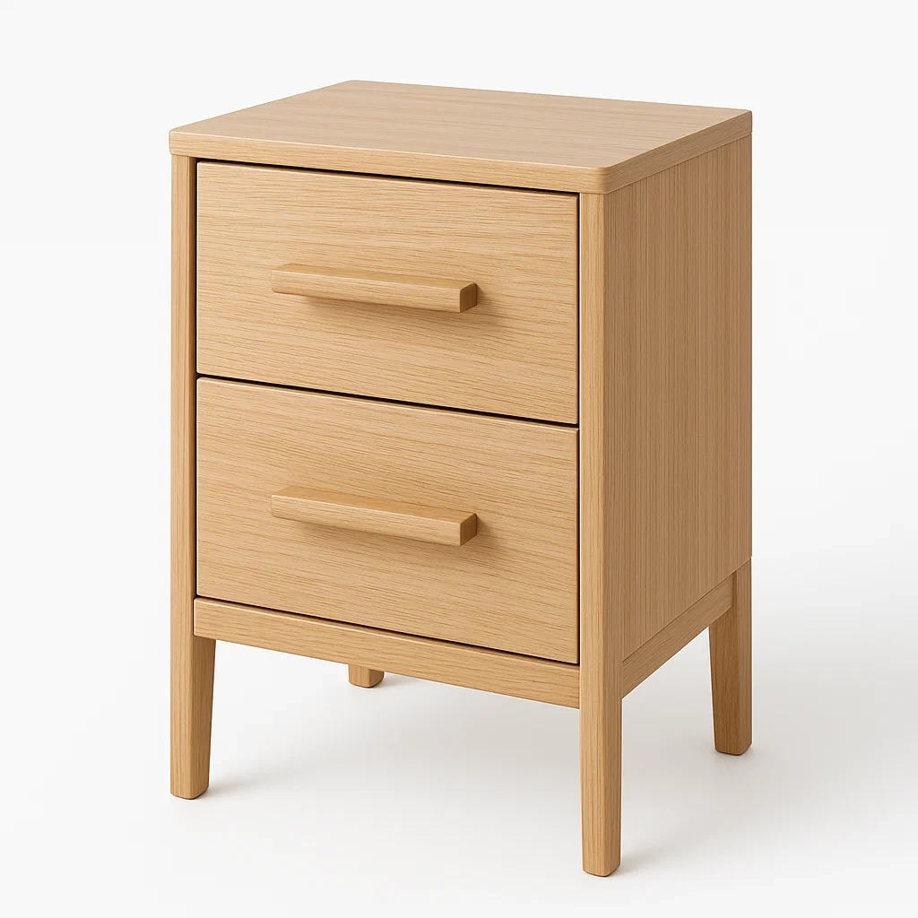 Table de chevet en placage de chêne 2 tiroirs-MOBILIQO