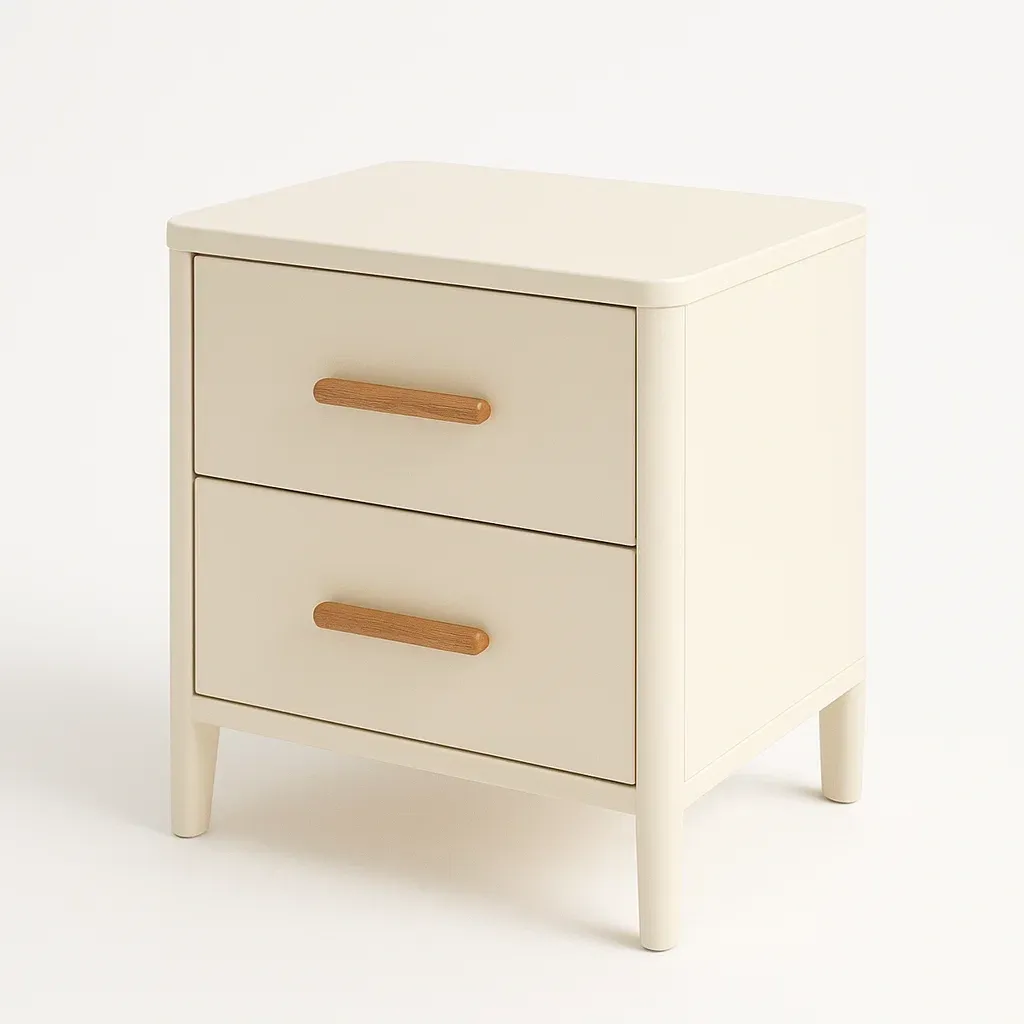 Table de chevet 2 tiroirs en MDF avec poignées bois 50x40x60 cm beige-MOBILIQO