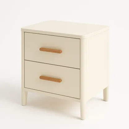 Table de chevet 2 tiroirs en MDF avec poignées bois 50x40x60 cm beige-MOBILIQO