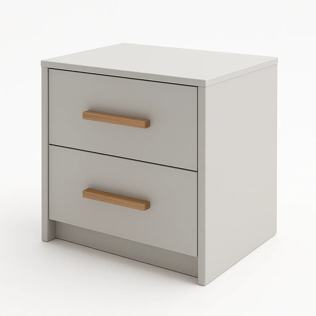 Table de chevet en panneaux de particules avec poignées en bois 45x40x35 cm gris-MOBILIQO