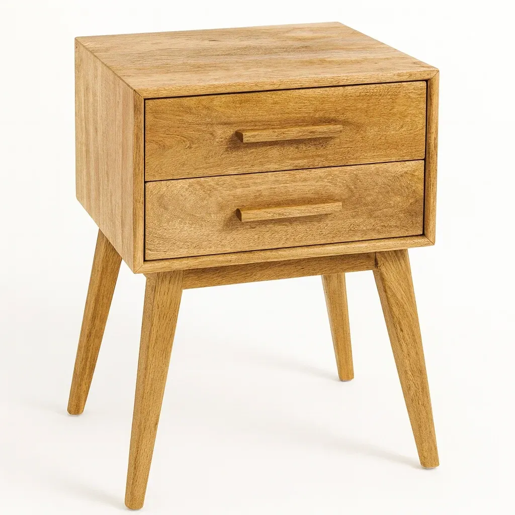 Table de chevet en chêne avec 2 tiroirs-MOBILIQO