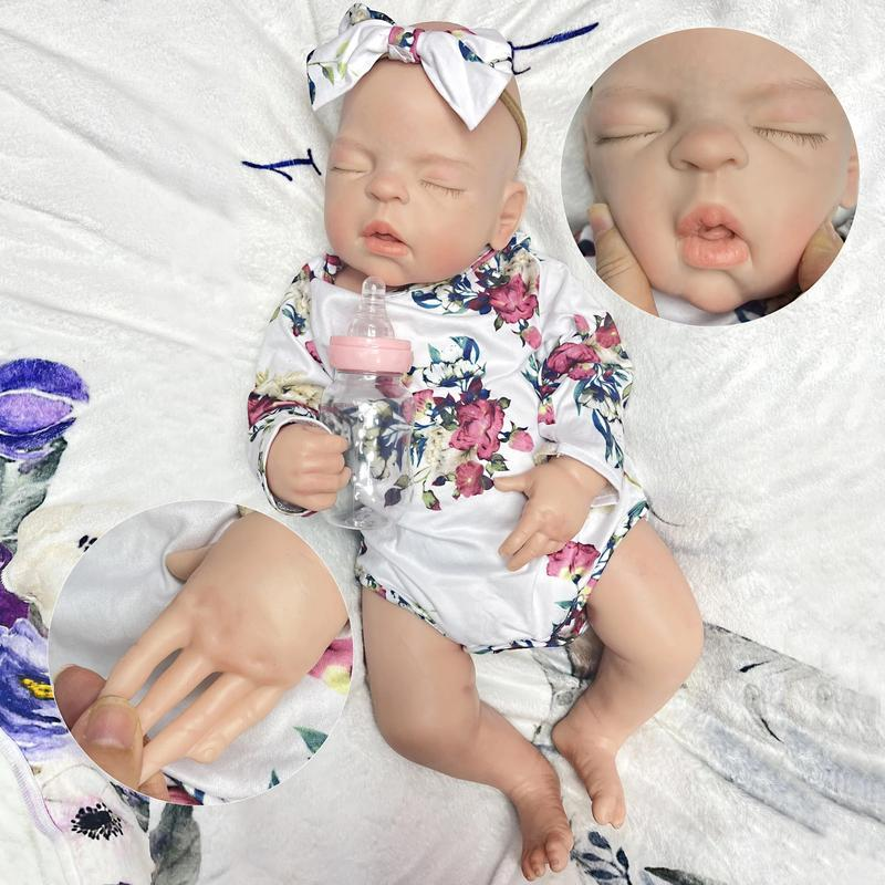 Reborn Baby Doll 22"/55 cm Full Body Soft Silicone Sleeping Reborn Baby Girl Realistic Newborn Doll with Certificate & Accessories Perfect Christmas & Birthday Gift Collector's Item