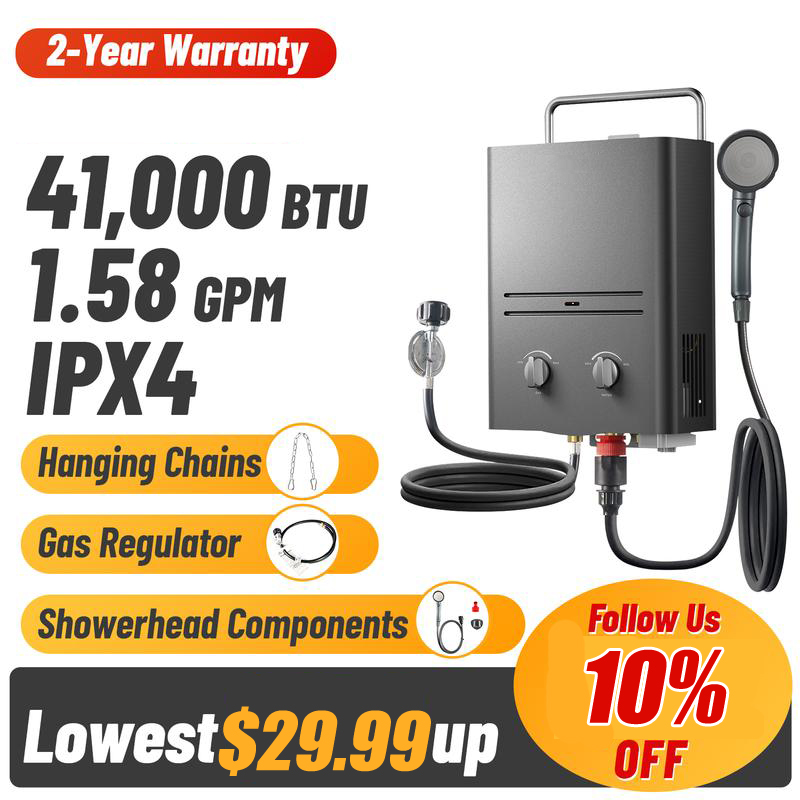 Tankless Water Heater Outdoor, 1.58 GPM Portable Propane Camping Water Heater