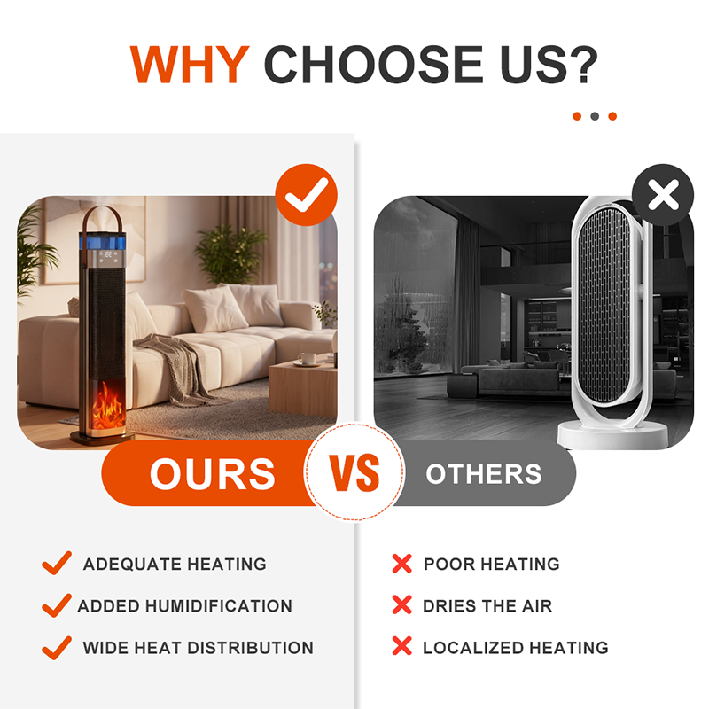 Indoor heater, with 3 light colors, adjustable thermostat with remote control, tip-over protection