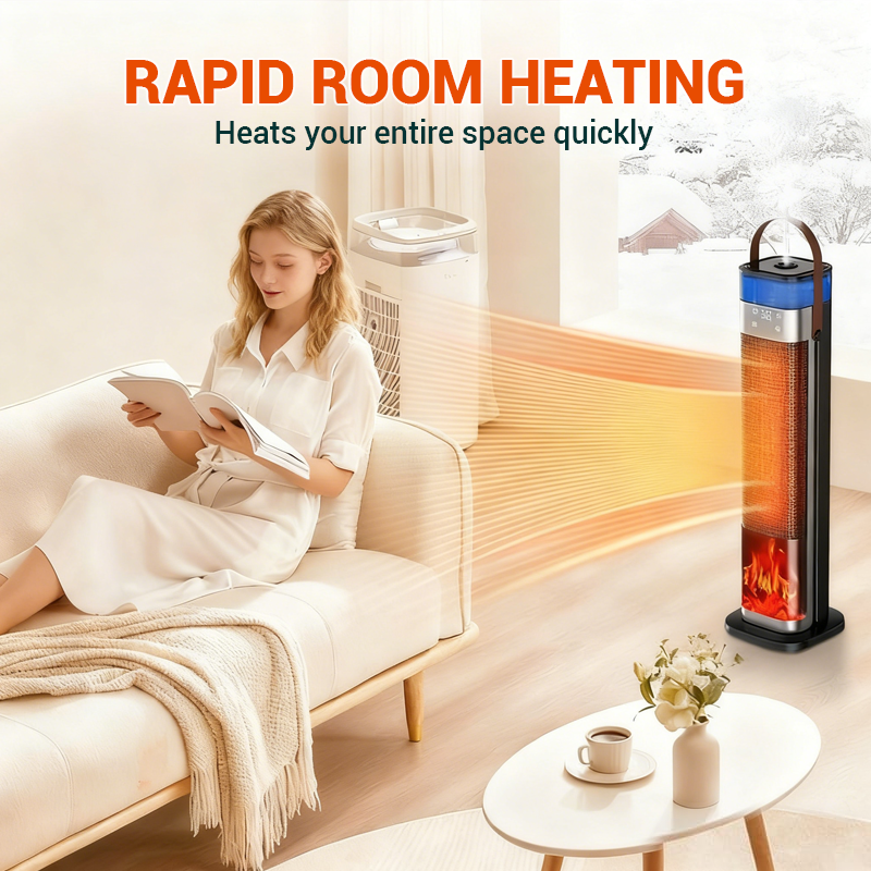 Indoor heater, with 3 light colors, adjustable thermostat with remote control, tip-over protection