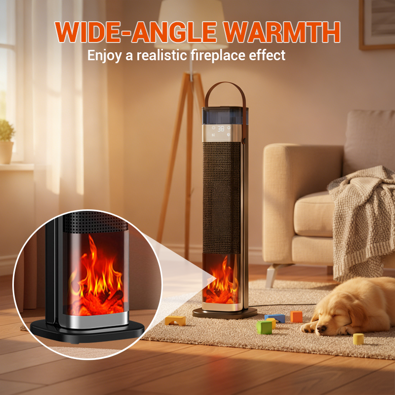 Indoor heater, with 3 light colors, adjustable thermostat with remote control, tip-over protection