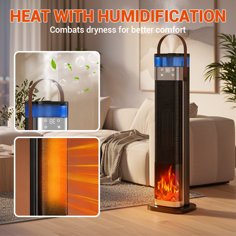 Indoor heater, with 3 light colors, adjustable thermostat with remote control, tip-over protection