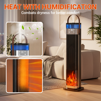 Indoor heater, with 3 light colors, adjustable thermostat with remote control, tip-over protection