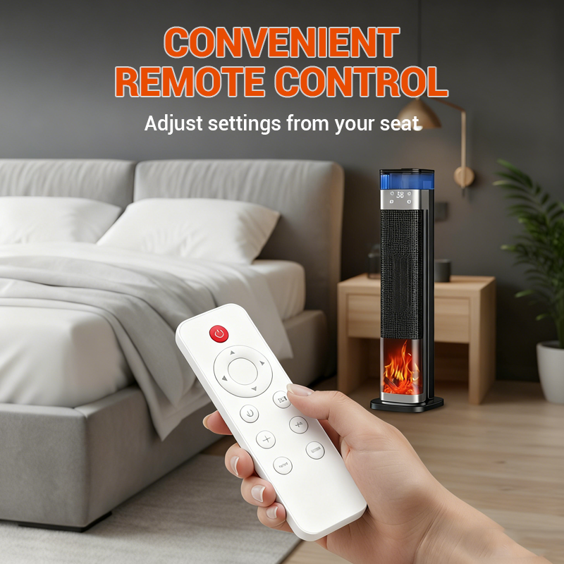 Indoor heater, with 3 light colors, adjustable thermostat with remote control, tip-over protection
