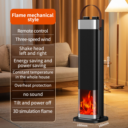 Indoor heater, with 3 light colors, adjustable thermostat with remote control, tip-over protection