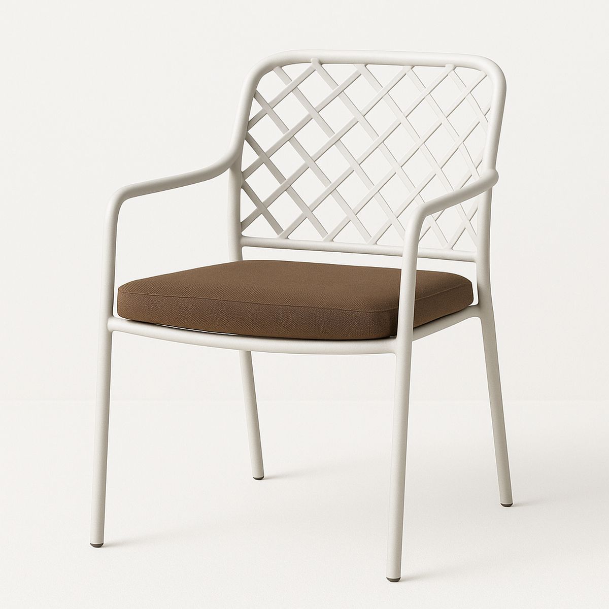 Metallstuhl mit Polstersitz, Weiß und Braun