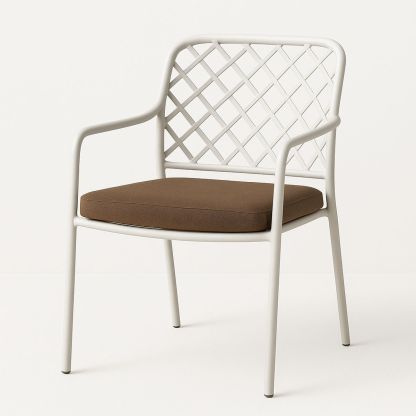 Metallstuhl mit Polstersitz, Weiß und Braun