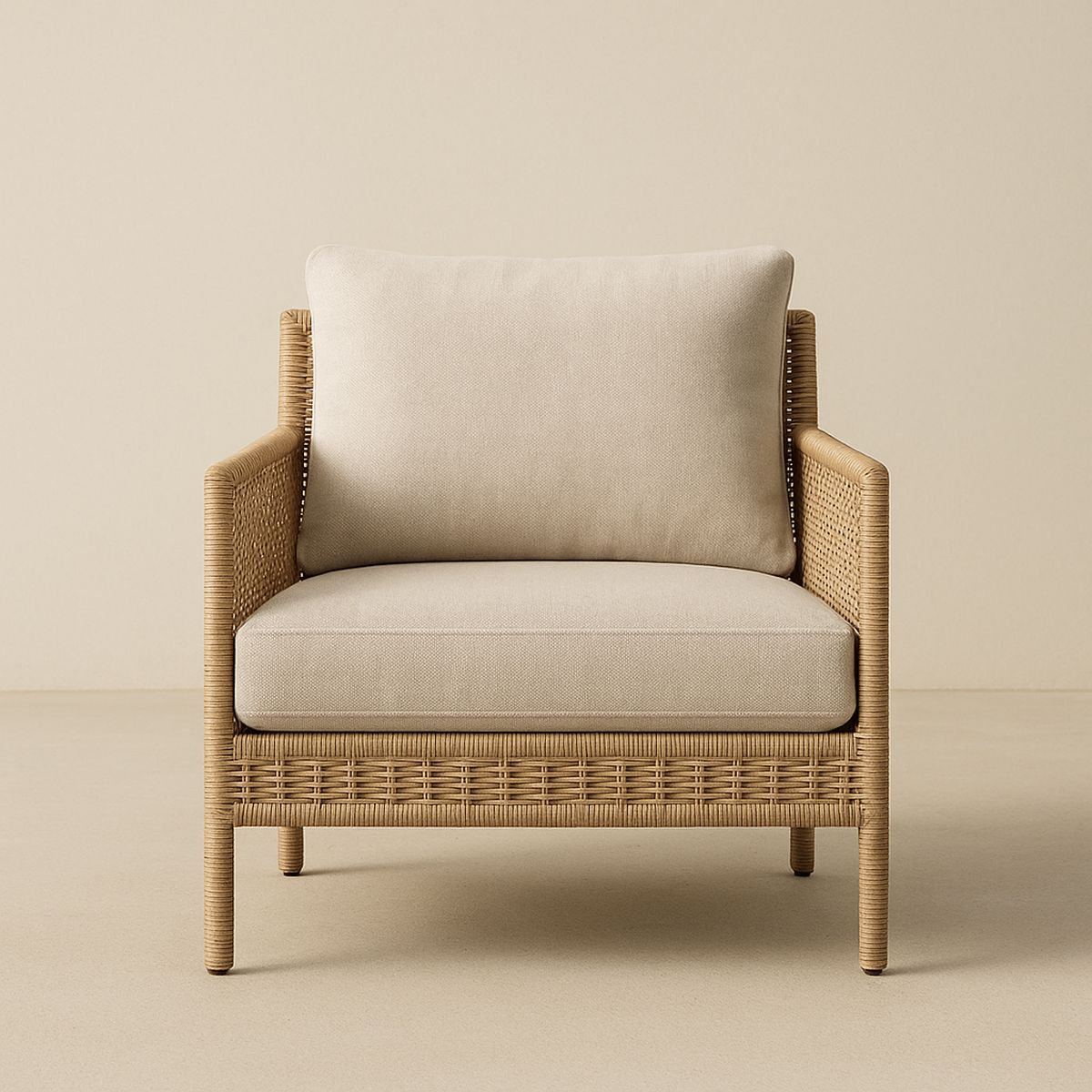 Gartenstuhl mit Kissen aus Poly Rattan Beige 80x85x75cm