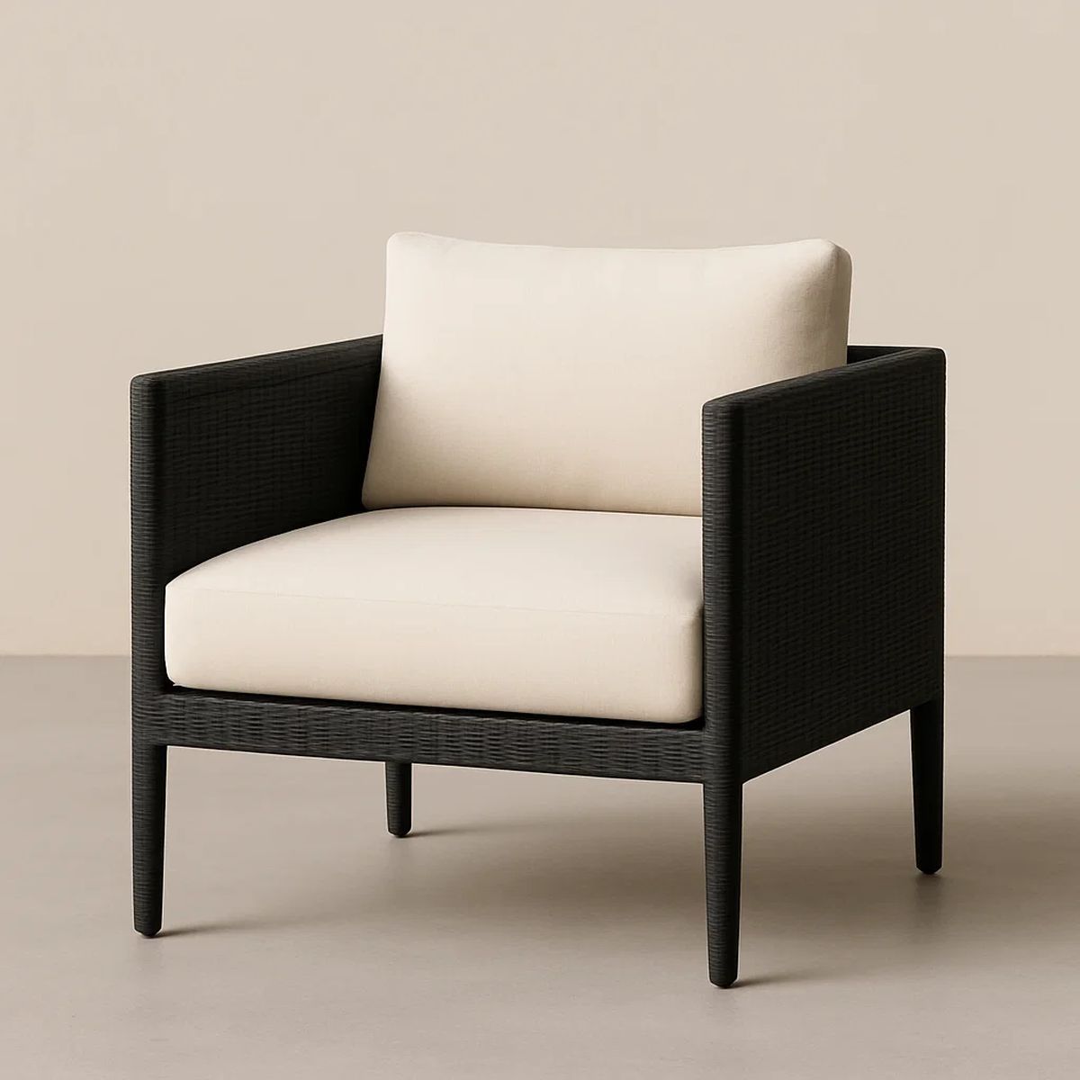 Sessel aus Polyethylen Rattan und Polyester Beige und Schwarz 76 cm Höhe