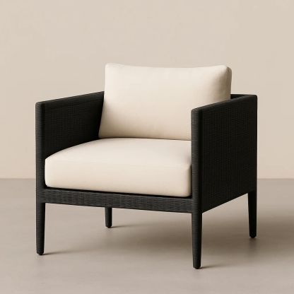 Sessel aus Polyethylen Rattan und Polyester Beige und Schwarz 76 cm Höhe