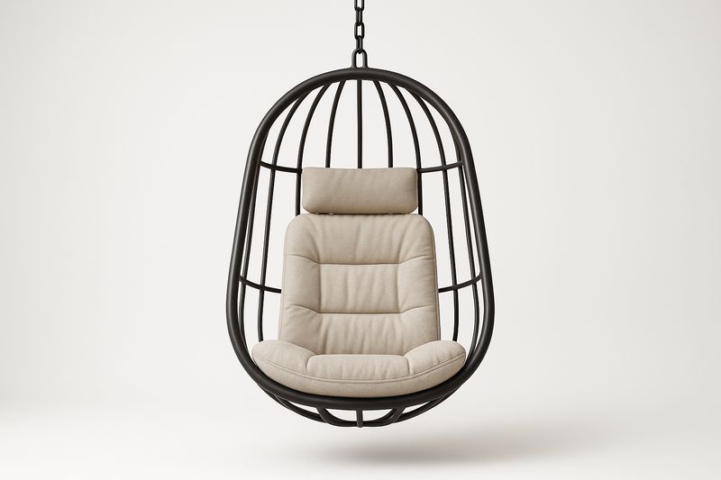 Outdoor-/Garten-Hängesessel mit Stahlrahmen und beigem Polster, Ei-Form
