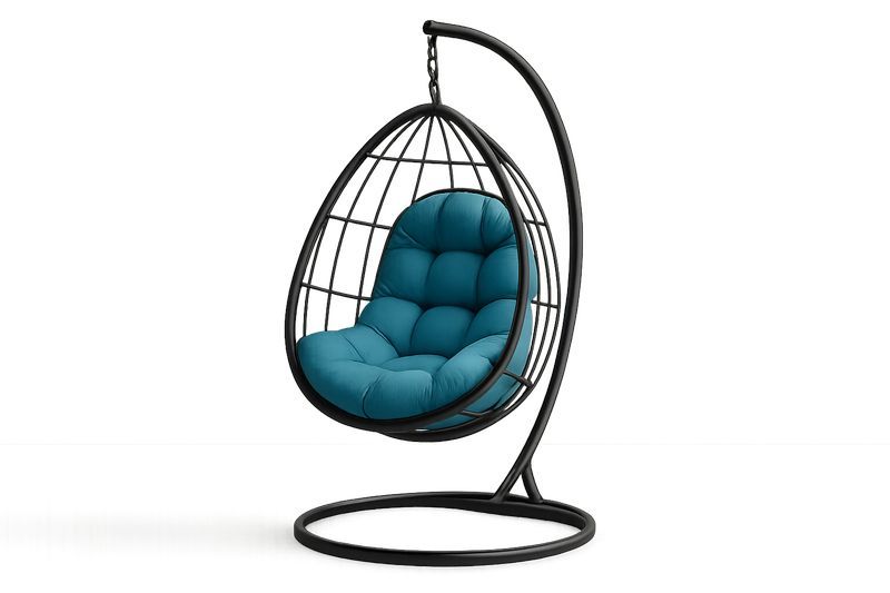 Garten-Hängesessel in Ei-Form mit Stahlrahmen und Polyester-Sitzkissen, Blau