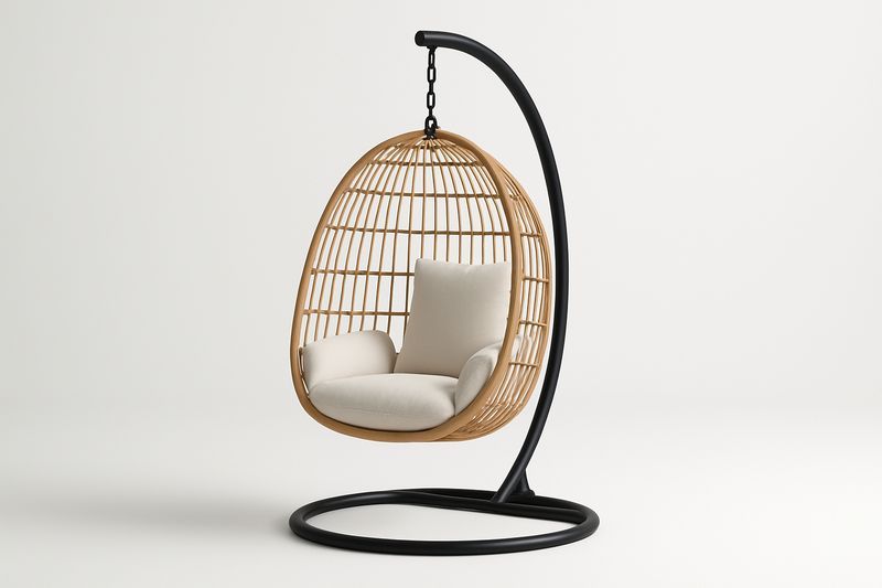 Hängesessel mit Gestell Rattan Eiform Beige/Schwarz