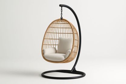 Hängesessel mit Gestell Rattan Eiform Beige/Schwarz