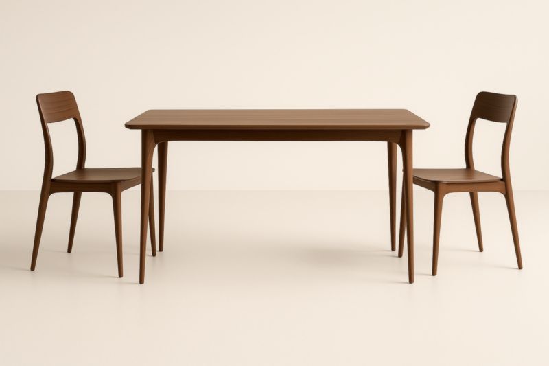 Table à manger en bois de noyer avec deux chaises