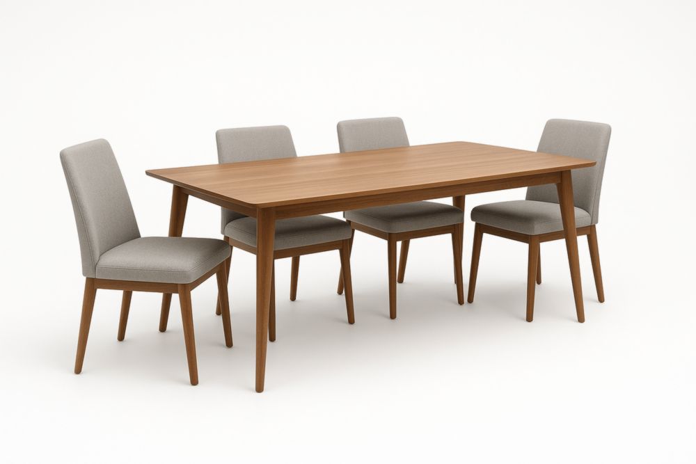 Ensemble Table à Manger Rectangulaire Bois et Chaises Tissu Gris