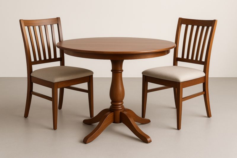 Ensemble table ronde en bois et chaises rembourrées