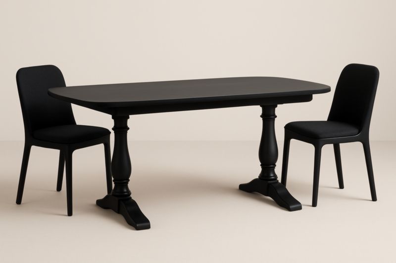 Ensemble table MDF peint + 2 chaises polypropylène rembourrées tissu noir