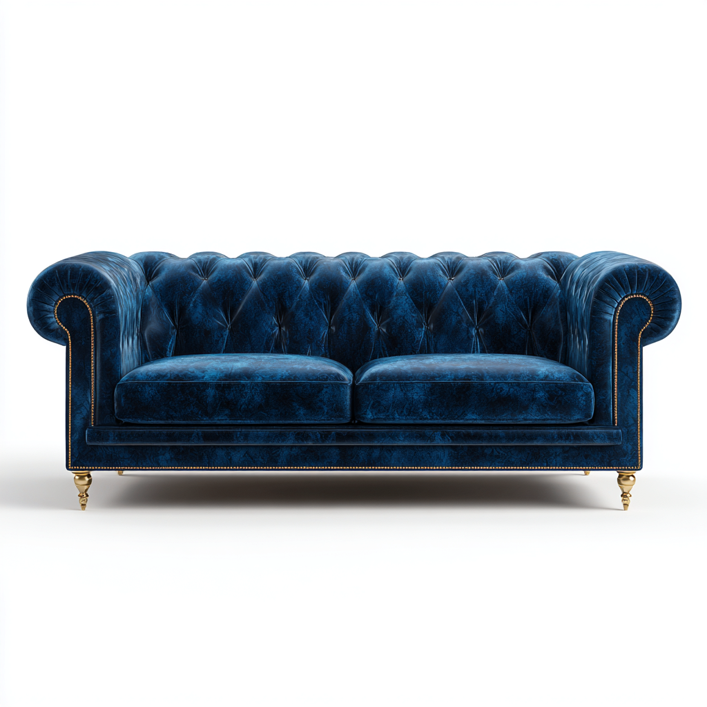 Canapé droit tissu velours 201x92x90 cm - bleu foncé - pour salon - design classique-Placidnest