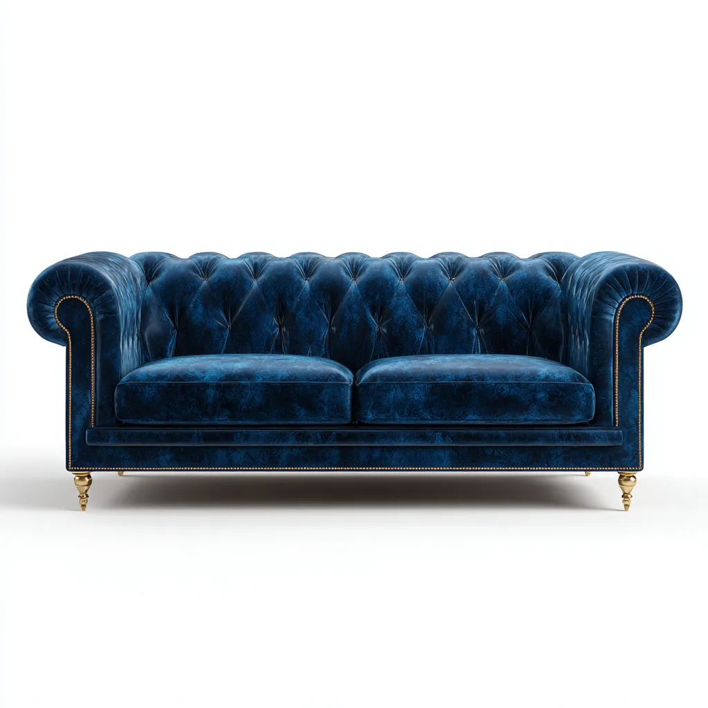 Canapé droit tissu velours 201x92x90 cm - bleu foncé - pour salon - design classique-Placidnest