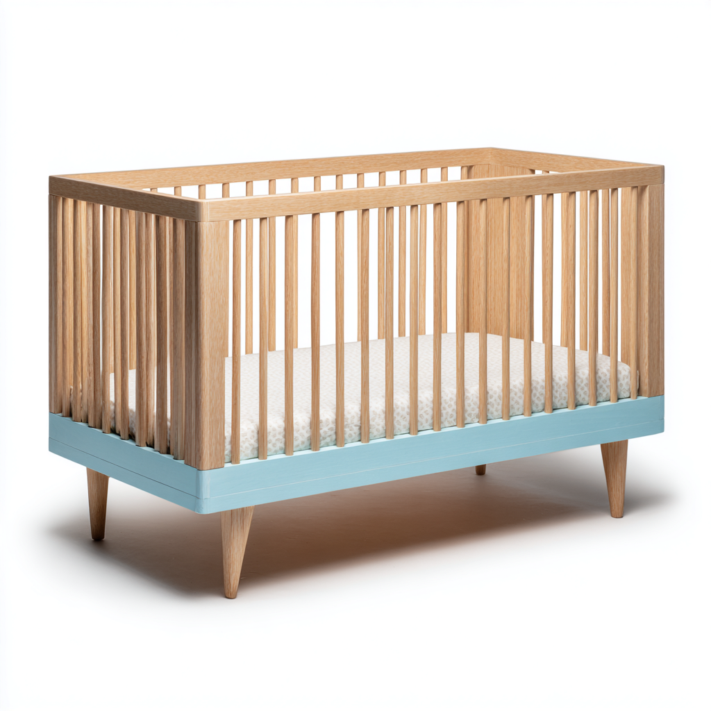 Lit bébé - bois 128x70x88 cm - bois naturel - bleu clair - pour chambre - design moderne-Placidnest