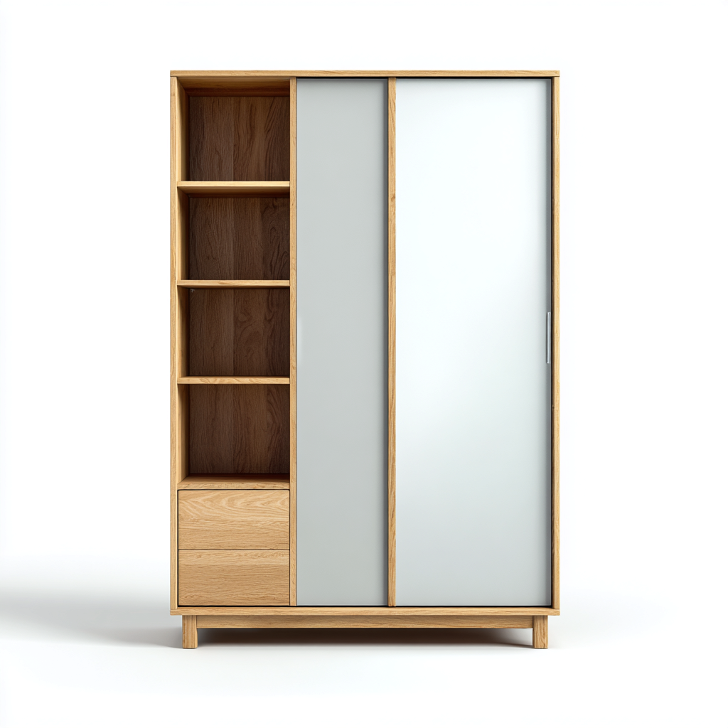 Rangement de salle de bain en bois 90x40x170 cm - bois naturel - blanc - design moderne pour salle de bain-Placidnest