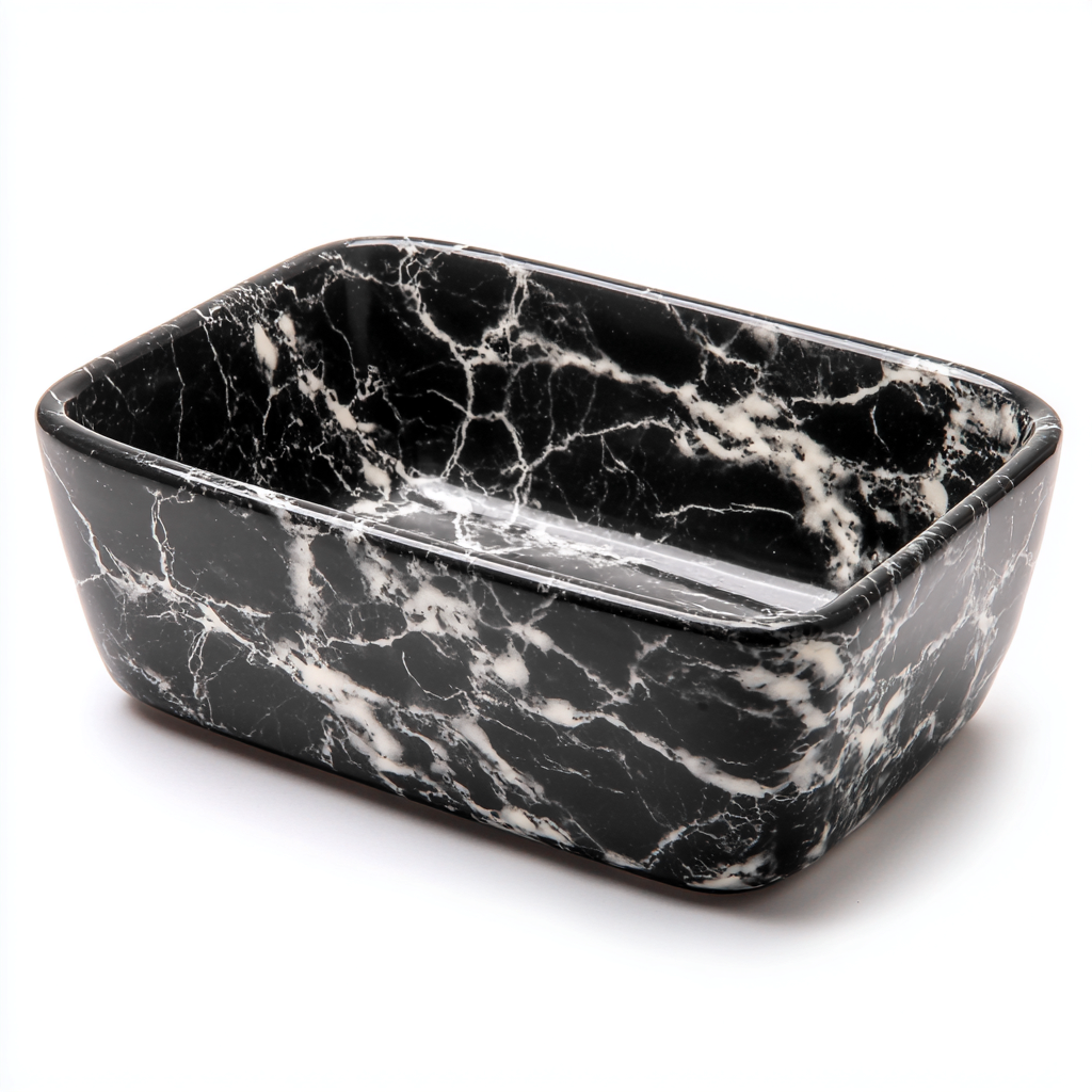 Lavabo céramique 48x34x14 cm - marbre noir - style moderne luxe - adapté à la salle de bain-Placidnest