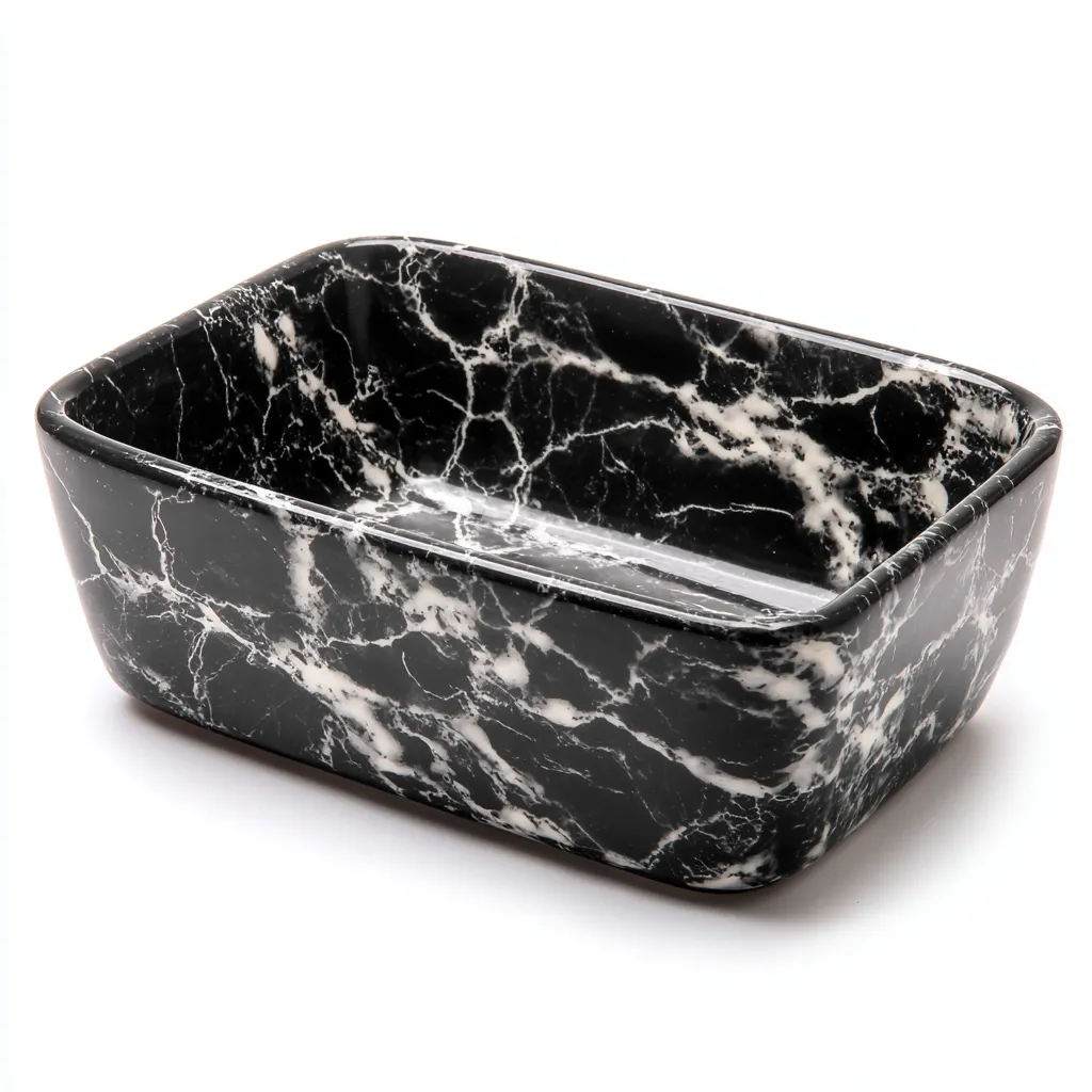 Lavabo céramique 48x34x14 cm - marbre noir - style moderne luxe - adapté à la salle de bain-Placidnest