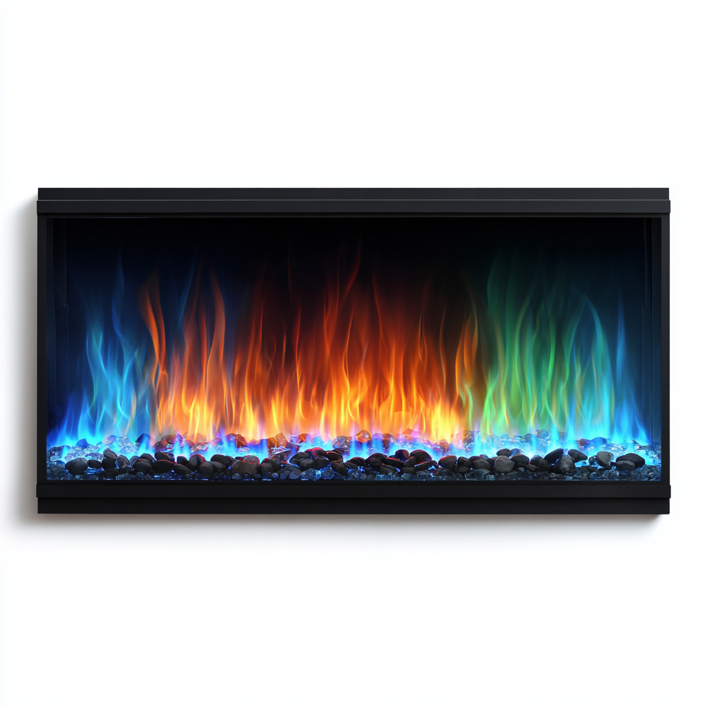 Cheminée électrique murale en métal 120x14x48 cm - noir - adaptée au salon - design moderne à flammes multicolores-Placidnest
