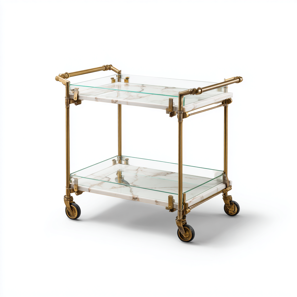 Dessertes et chariots métal verre effet marbre 48x38x82 cm - doré - pour cuisine - design élégant à roulettes-Placidnest