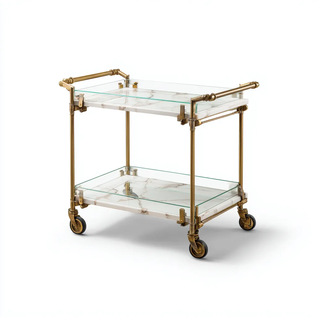 Dessertes et chariots métal verre effet marbre 48x38x82 cm - doré - pour cuisine - design élégant à roulettes-Placidnest