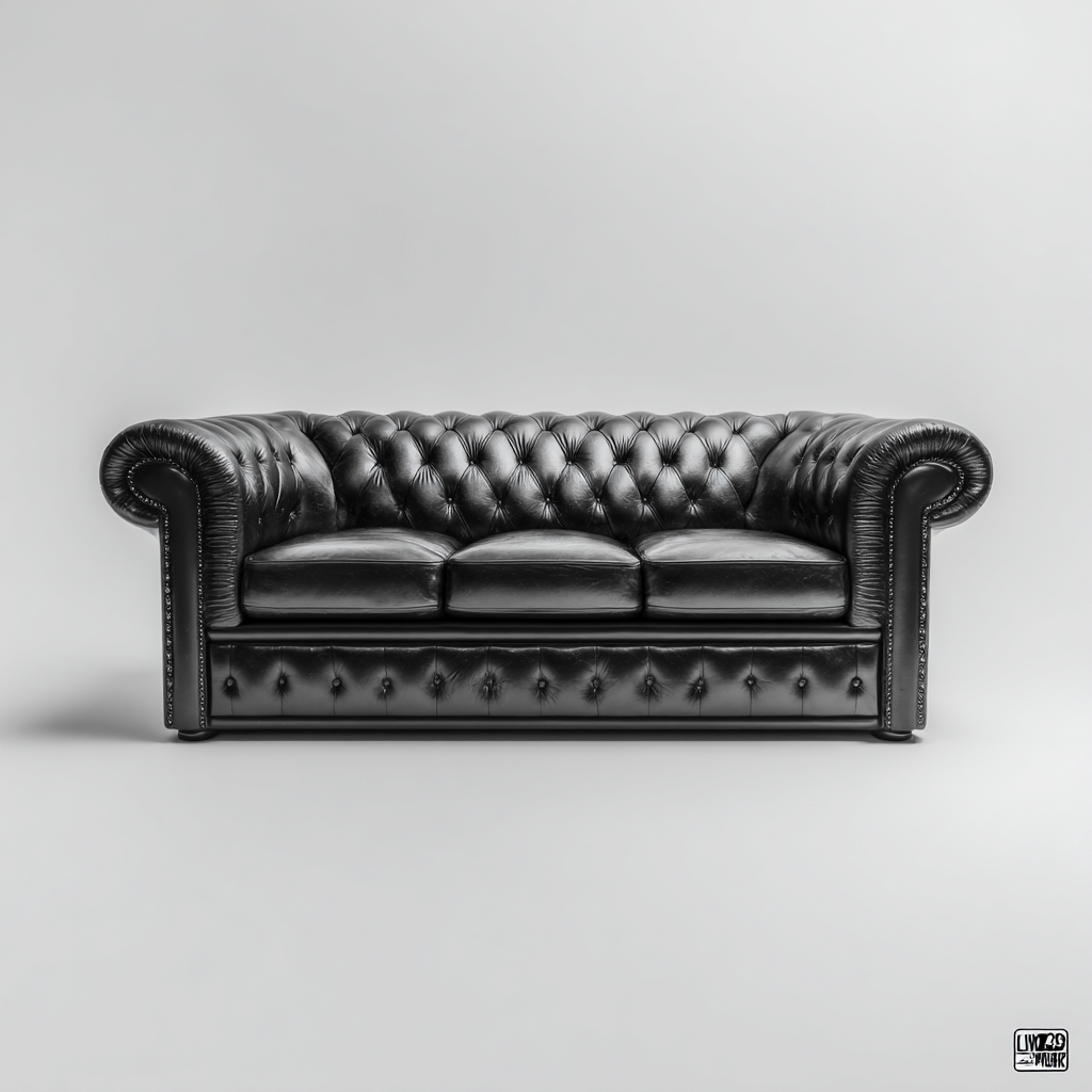 Canapé droit cuir synthétique 197x90x88 cm - noir - pour salon - design classique-Placidnest