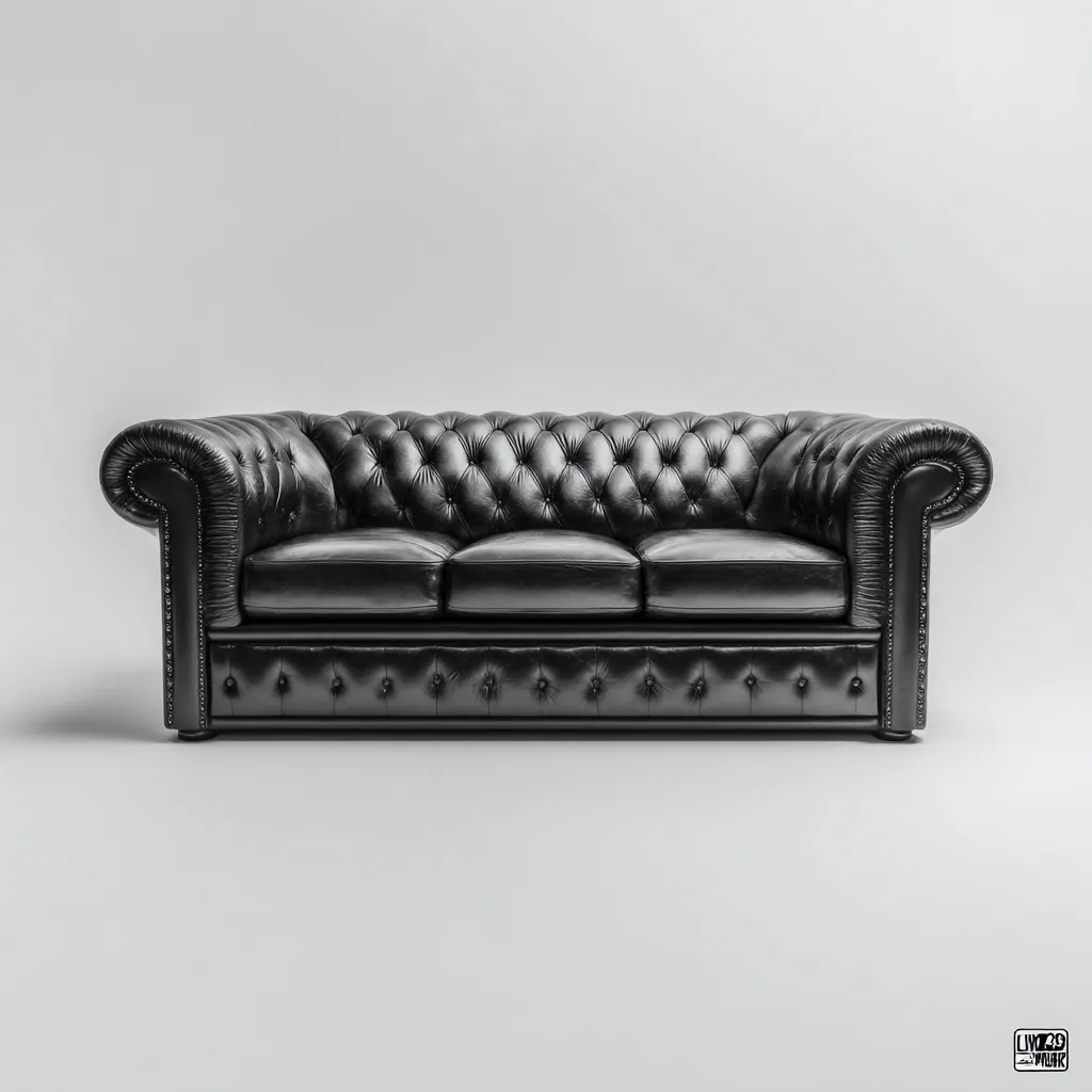 Canapé droit cuir synthétique 197x90x88 cm - noir - pour salon - design classique-Placidnest