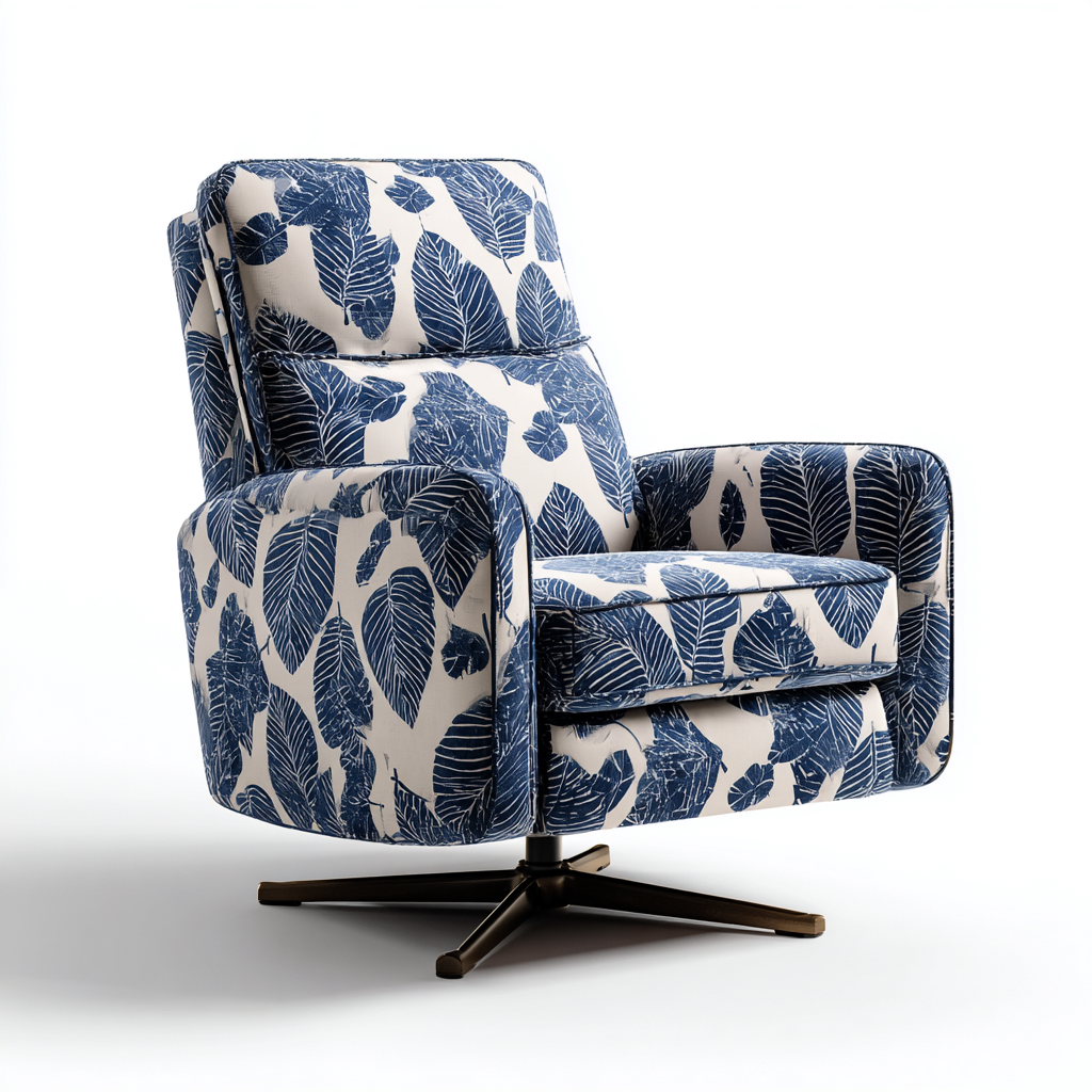 Fauteuil relax tissu 98x92x104 cm - bleu - blanc - usage salon - design pivotant-Placidnest