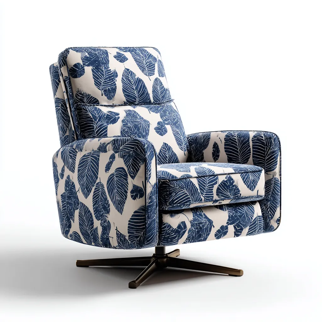 Fauteuil relax tissu 98x92x104 cm - bleu - blanc - usage salon - design pivotant-Placidnest