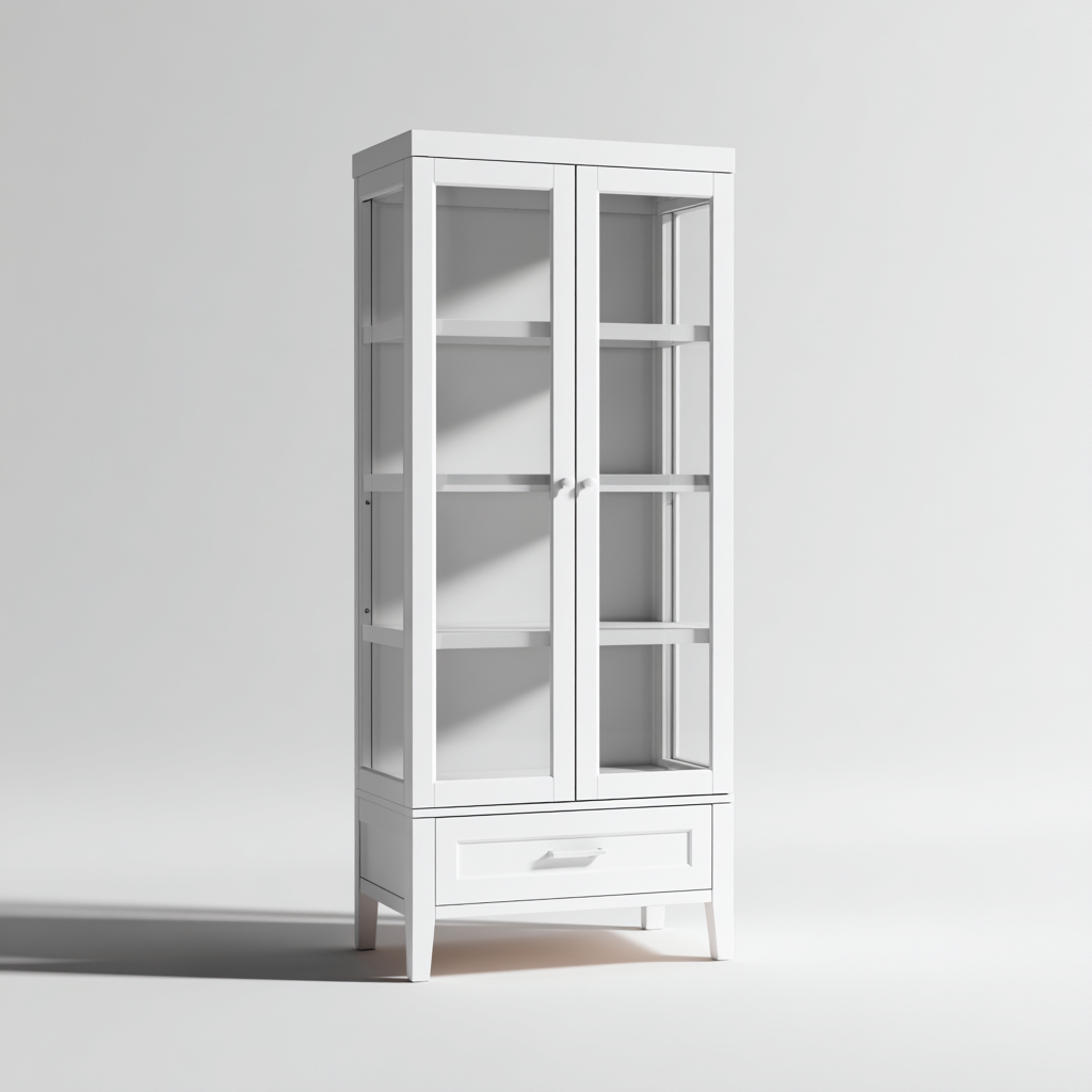 Meuble de rangement de cuisine - panneau bois - verre 80x40x185 cm - blanc - adapté pour cuisine - design moderne-Placidnest