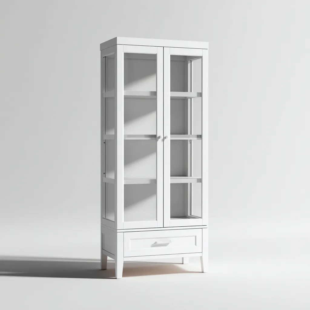 Meuble de rangement de cuisine - panneau bois - verre 80x40x185 cm - blanc - adapté pour cuisine - design moderne-Placidnest