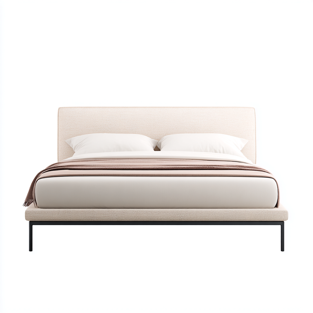 Lit double tissu 210x160x100 cm - beige - noir - pour chambre - design moderne-Placidnest