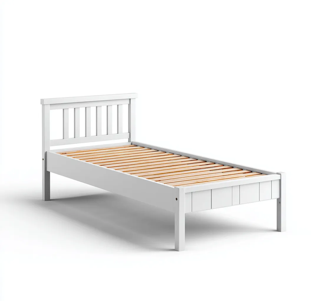 Lit simple - structure bois 200x95x85 cm - blanc - pour chambre - design classique-Placidnest