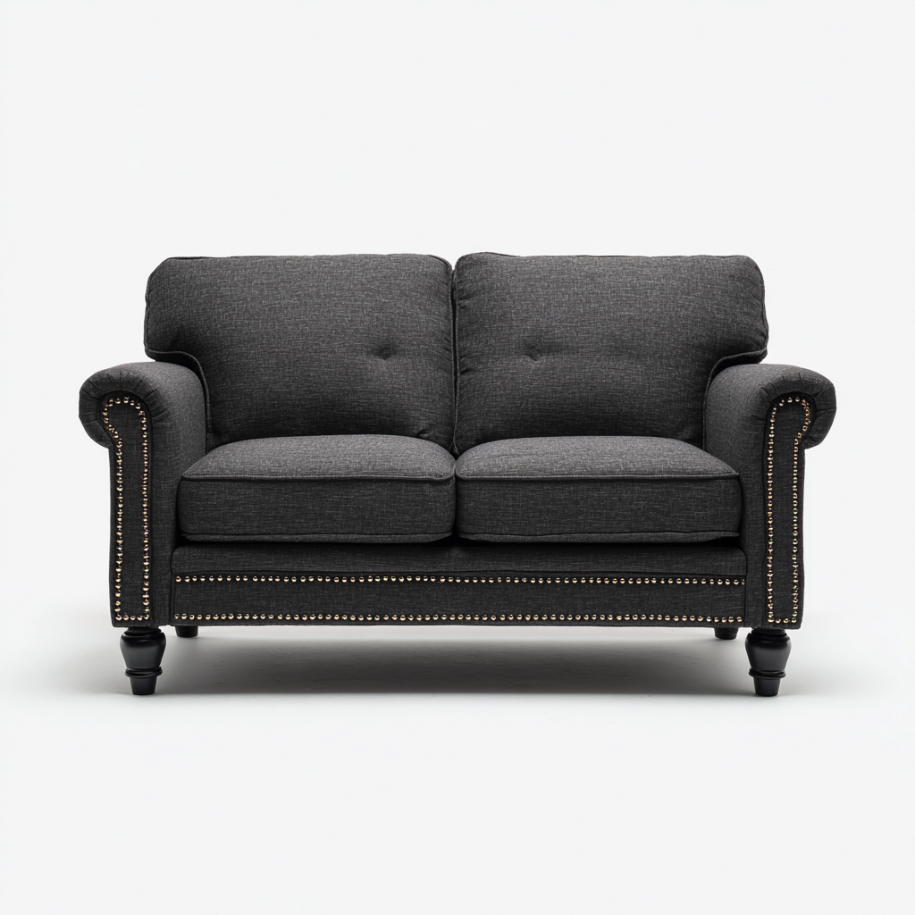 Canapé droit tissu 150x95x98 cm - gris foncé - pour salon - design classique à clous décoratifs-Placidnest