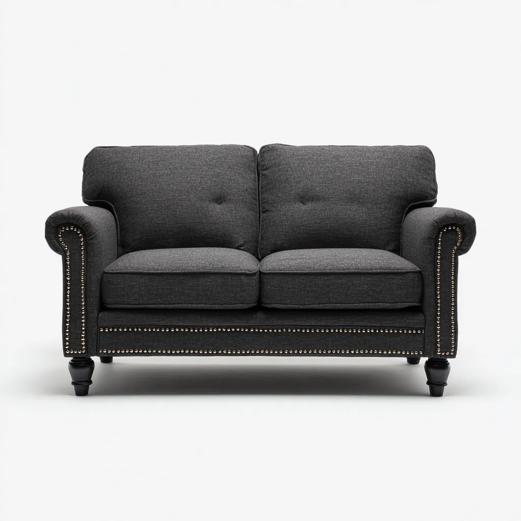 Canapé droit tissu 150x95x98 cm - gris foncé - pour salon - design classique à clous décoratifs-Placidnest