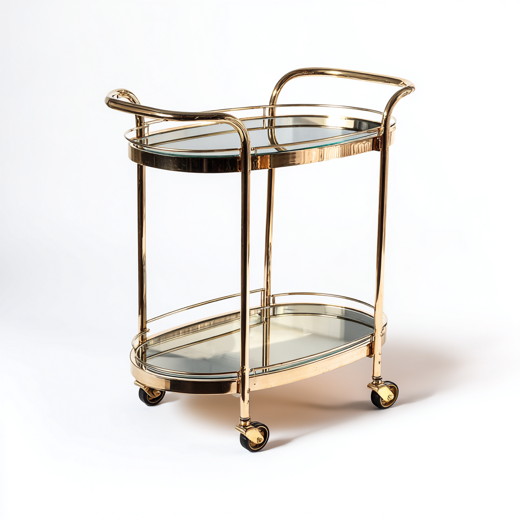 Dessertes et chariots métal verre 56x38x85 cm - doré - pour cuisine - design élégant à roulettes-Placidnest