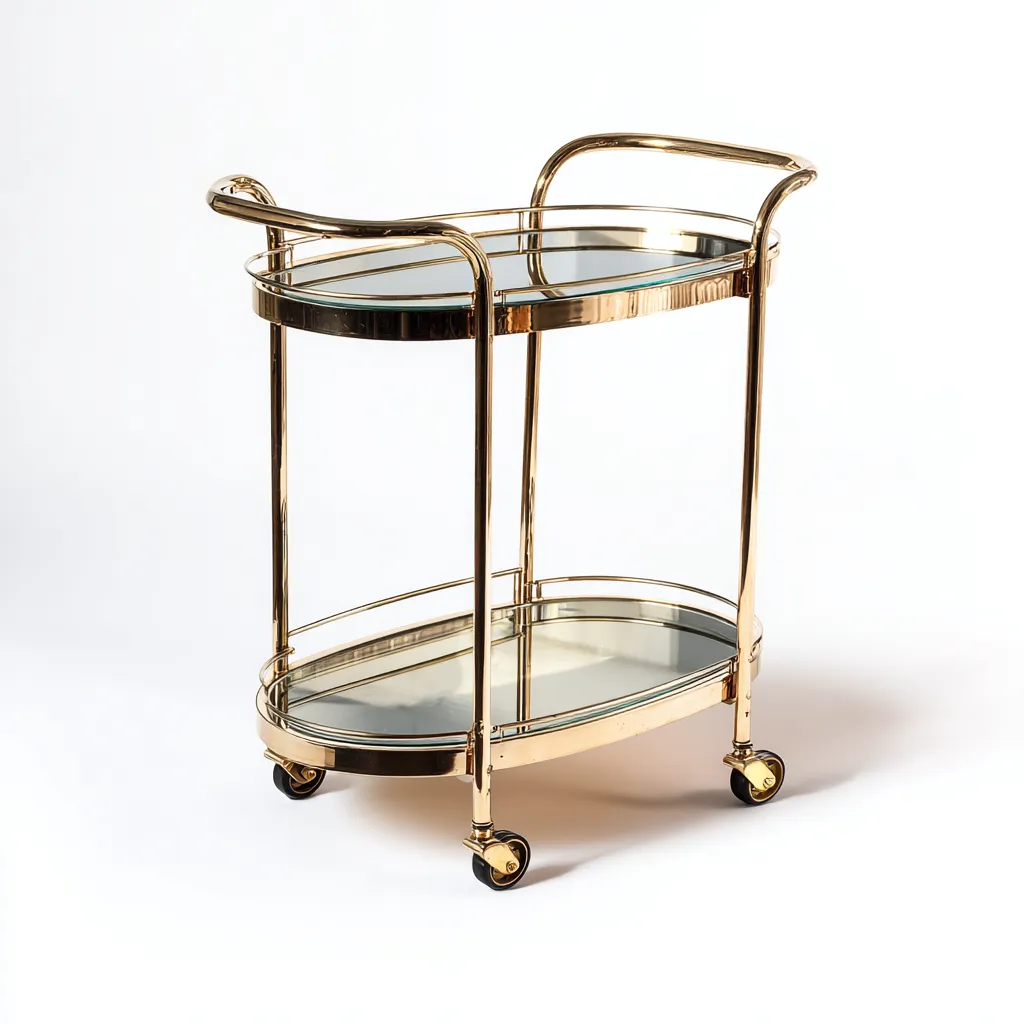 Dessertes et chariots métal verre 56x38x85 cm - doré - pour cuisine - design élégant à roulettes-Placidnest