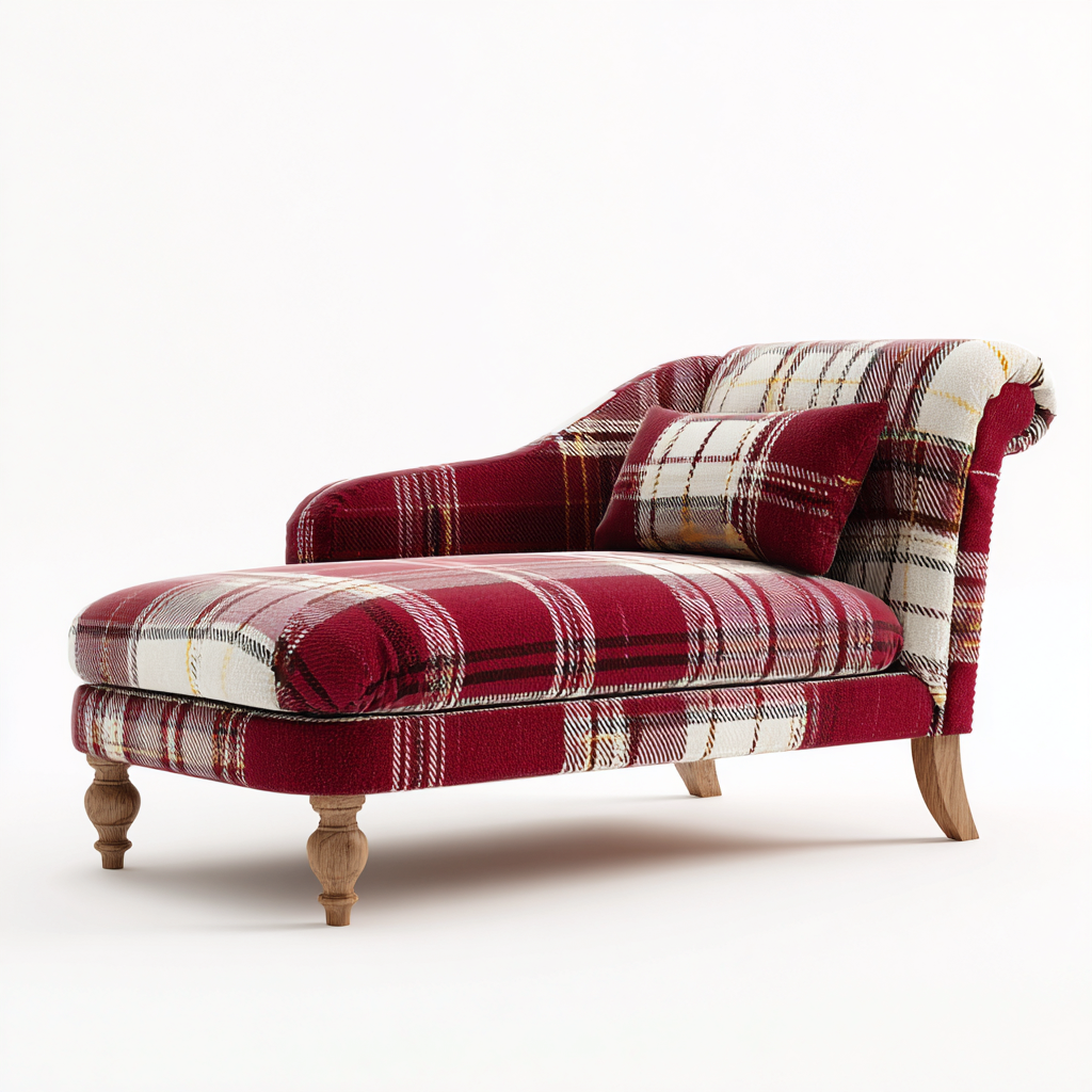 Chaise longue en tissu écossais 160x75x90 cm - rouge - blanc - adaptée au salon - style classique-Placidnest